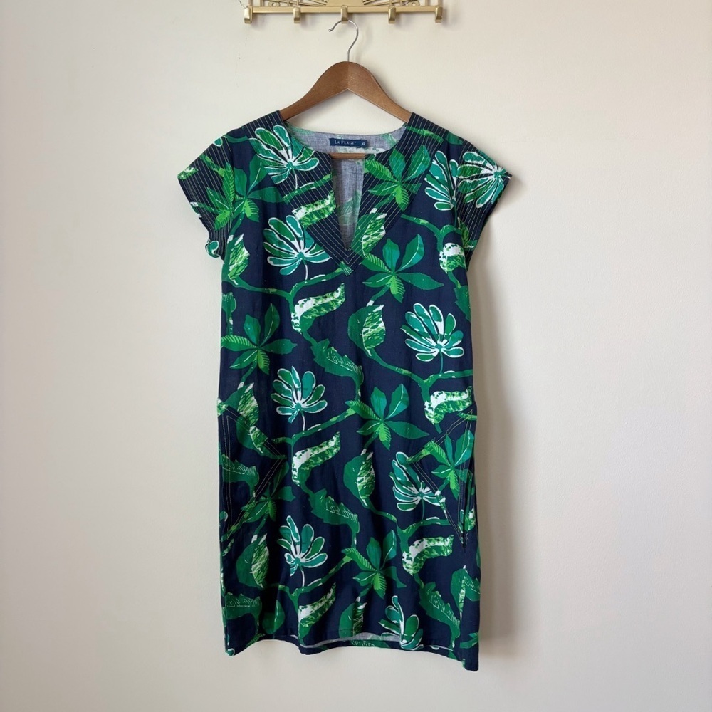La Plage Jungle Vines Floral Print Cotton Shift Dress Small Summer Resortwear